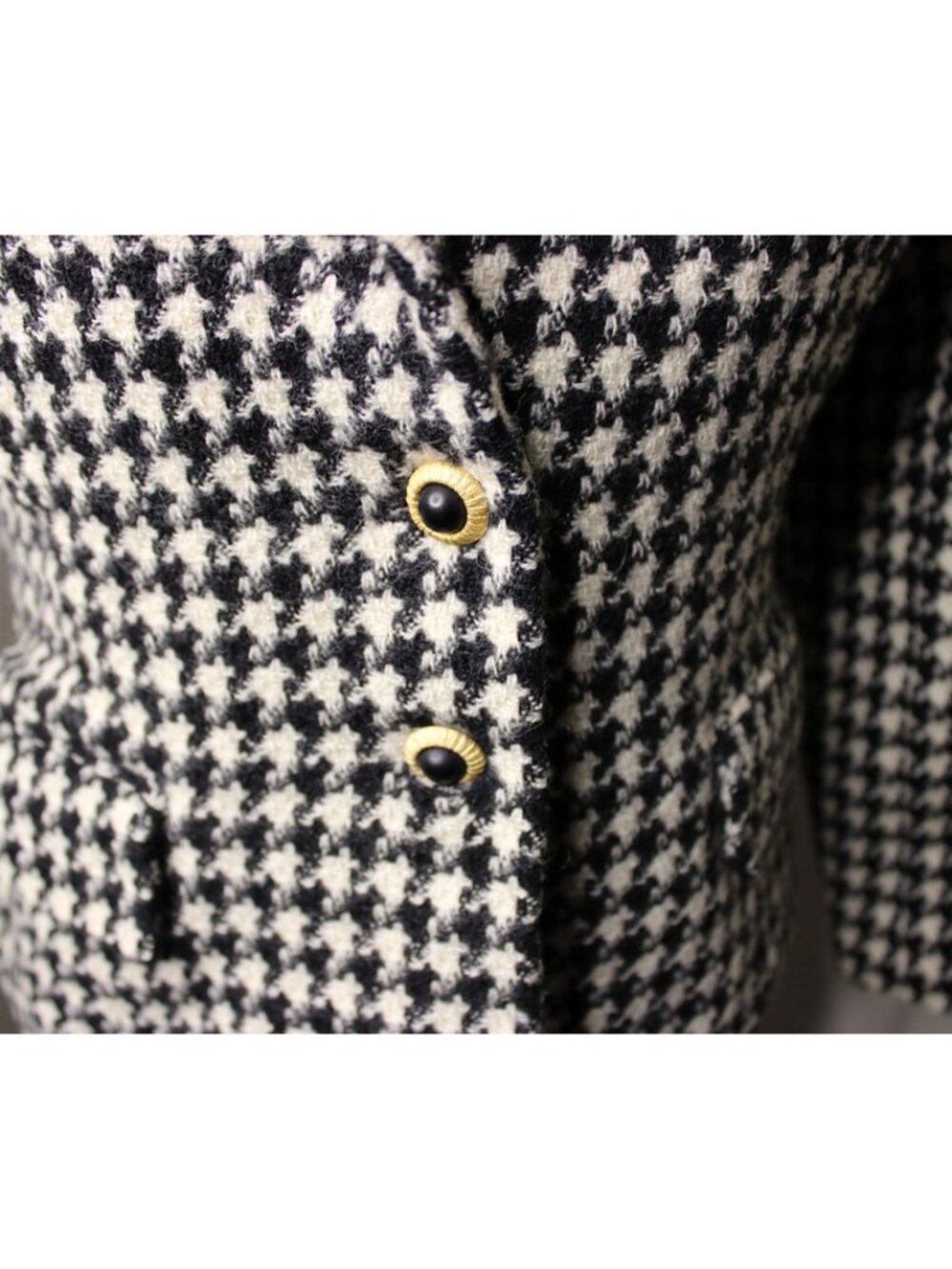 Saville Old Money Vintage Wool Houndstooth Blazer Sz 10 Black Ivory Gold Button - Picture 9 of 12